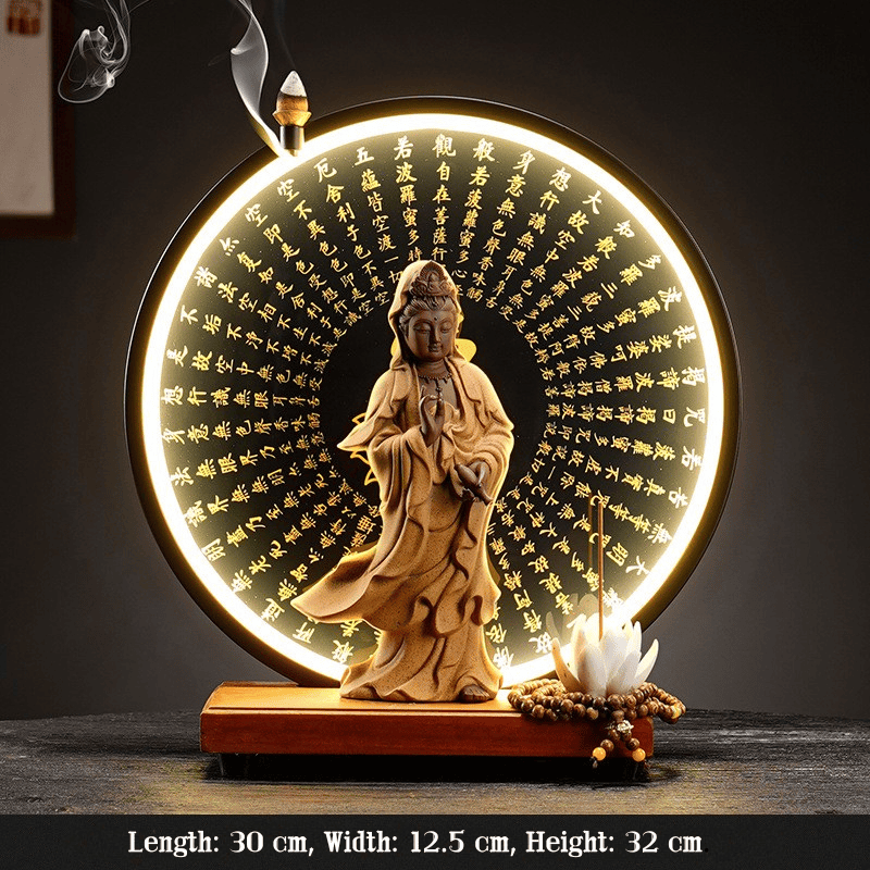 Bodhisattva Triad Statues - Beautifully Decorated Zen Statue with Lights