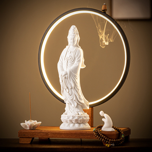 Zenity Space Avalokitesvara Buddha Statue - LED Lamp Ring Bodhisattva Figurine
