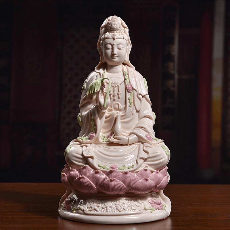 White Porcelain Guanyin Statue - Serene Goddess of Mercy Sculpture