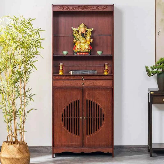 Zenity Space Wooden Offering Table and Shrine Featuring Buddha Design
