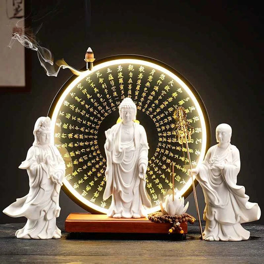 Zenity Space Bodhisattva Triad Statues - Beautifully Decorated Zen Statue with Lights