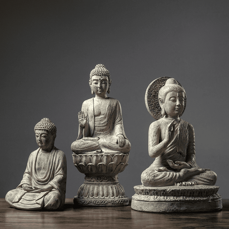 Meditation Buddha Statue Trio - Hand-Painted Resin Figurines