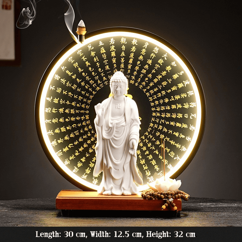 Bodhisattva Triad Statues - Beautifully Decorated Zen Statue with Lights