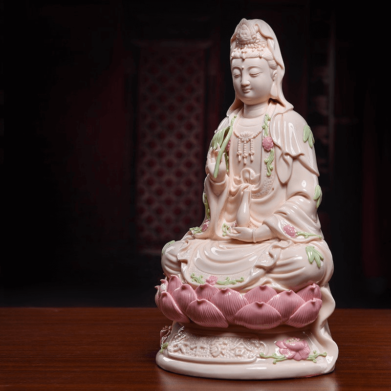 White Porcelain Guanyin Statue - Serene Goddess of Mercy Sculpture