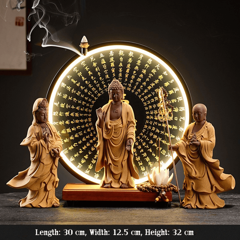 Bodhisattva Triad Statues - Beautifully Decorated Zen Statue with Lights