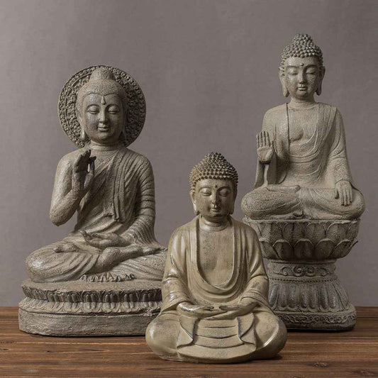 Zenity Space Three Small Zen Buddhist Resin Statues for Tranquil Decor